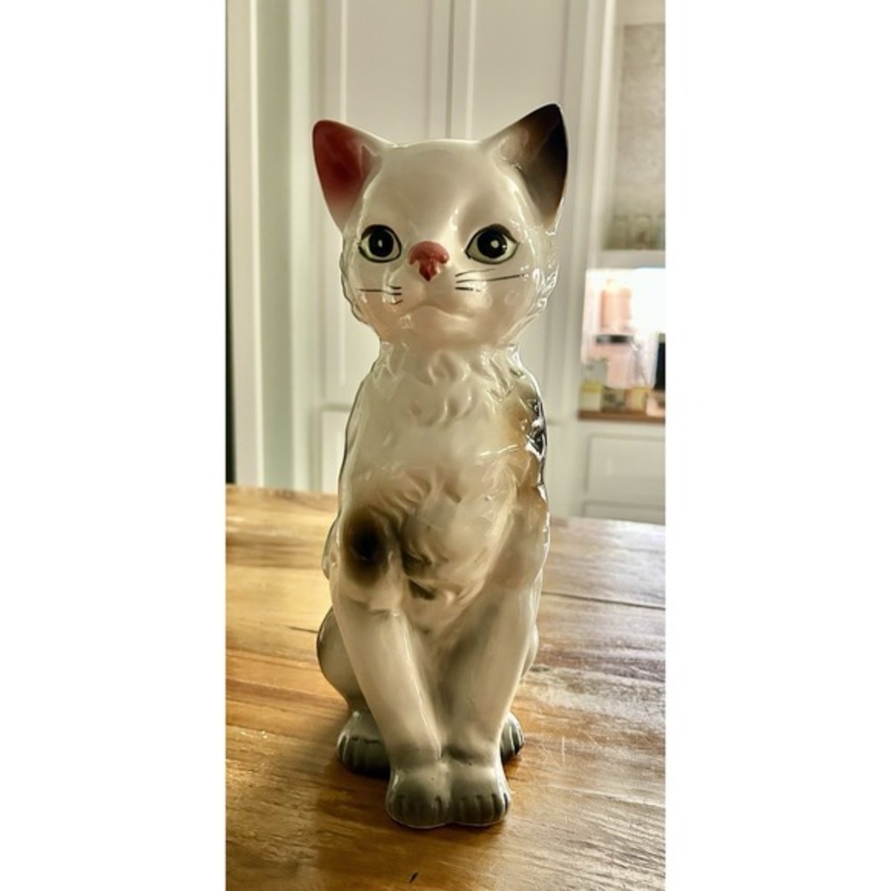 Vintage Anthropomorphic Ceramic Cat Figurine Kitsch‎ Lustre Finish Japan